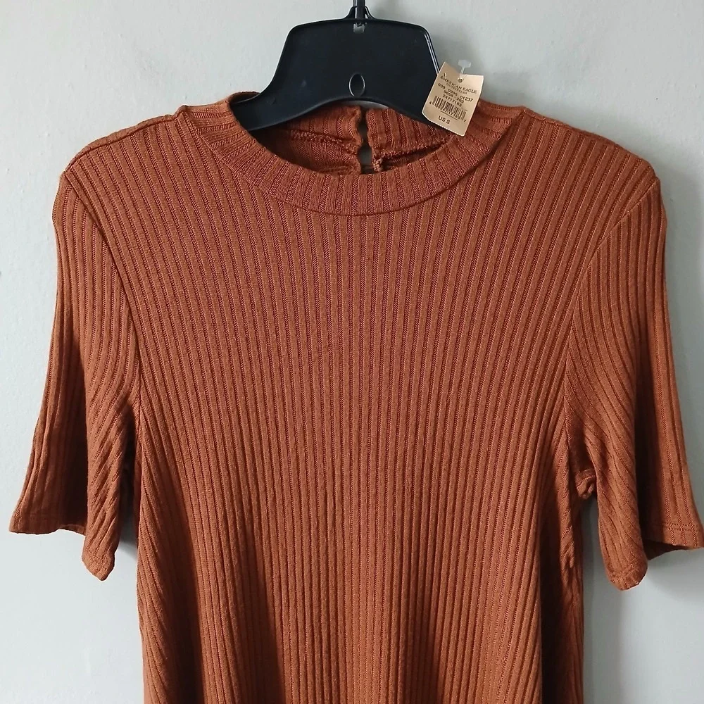 American Eagle Outfitters Women's Size Small Brown Mini‎ Knit Dress Keyhole Back